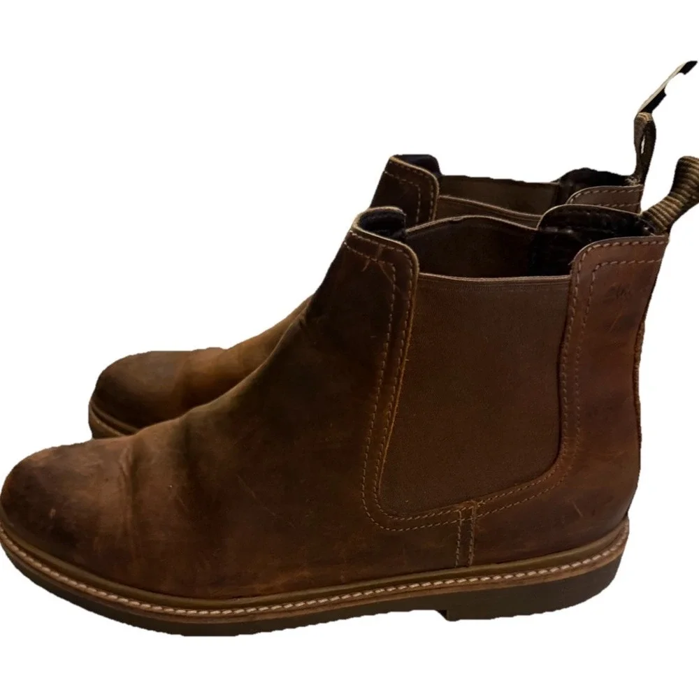 Clarks Chelsea‎ Boots Leather Mens 12M Brown Cognac Ankle Slip On Chukka  15770